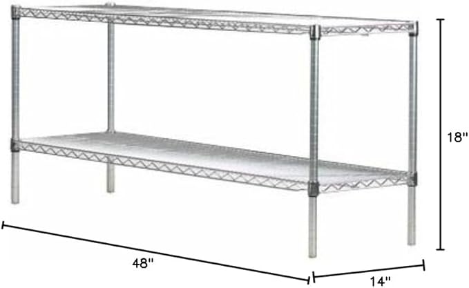 Omega Shelving Storage | 2 Tier Starter Shelving Unit 18" Deep x 48" Wide x 14" High - 800 lb Weight Capacity per Shelf, Adjustable Wire Shelving, Tool-Free Assembly |Chrome Shelving