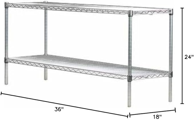 Omega Shelving Storage | 2 Tier Starter Shelving Unit 18" Deep x 24" Wide x 36" High - 800 lb Weight Capacity per Shelf, Adjustable Wire Shelving, Tool-Free Assembly |Chrome Shelving
