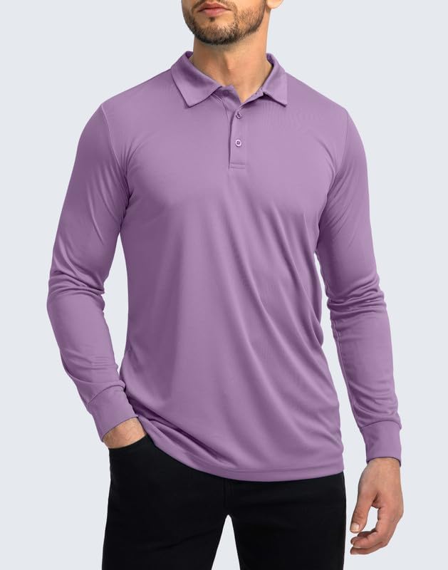 Men's Polo Shirt Long Sleeve Golf Shirts Lightweight UPF 50+ Sun Protection Cool Shirts for Men Work Fishing Outdoor