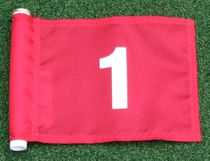 ShopTJB White Numbered #1 Printed on a Solid Red Jr. (8" L x 6" H) 400 Denier Pin Marker Flag for Golf & Putting Green Applications