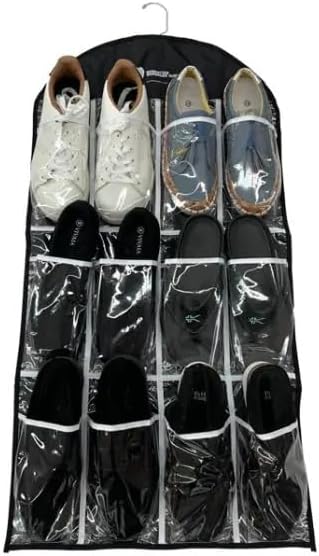12 Pocket Clear Hanging Shoe & Accessory Organizer Bag - Closet Storage Solution for Shoes, Jewelry, Scarves, Belts & Small Accessories, Durable Space-Saving Design