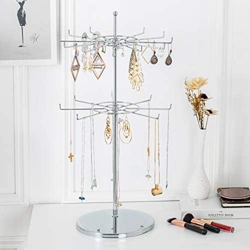 Dual Adjustable (Total Height & Tier Heighs) CounterTop Spinner Display Stand, Heavy Duty 2-Tiers, Silver