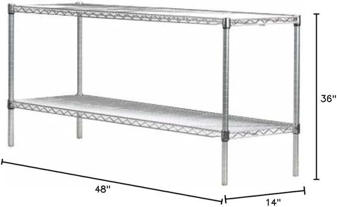 Omega Shelving Storage | 2 Tier Starter Shelving Unit 36" Deep x 48" Wide x 14" High - 800 lb Weight Capacity per Shelf, Adjustable Wire Shelving, Tool-Free Assembly |Chrome Shelving