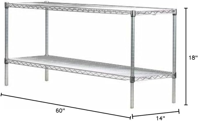 Omega Shelving Storage | 2 Tier Starter Shelving Unit 18" Deep x 60" Wide x 14" High - 800 lb Weight Capacity per Shelf, Adjustable Wire Shelving, Tool-Free Assembly |Chrome Shelving