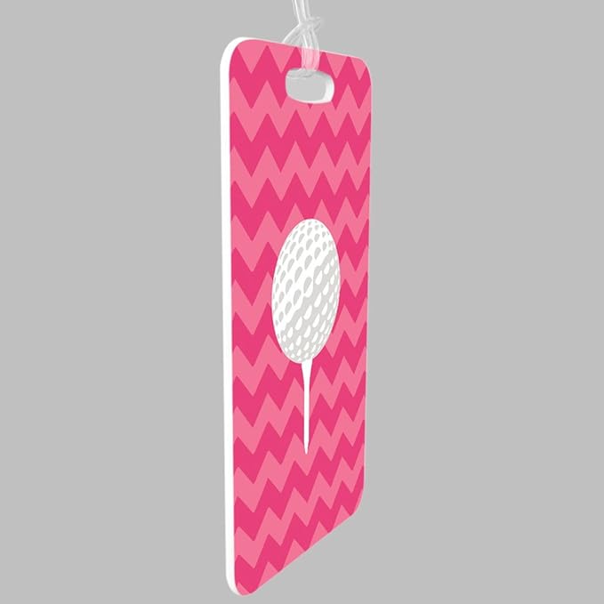 ChalkTalkSPORTS Golf Luggage & Bag Tag | Golf Ball and Tee | Custom Info on Back | Small | Pink