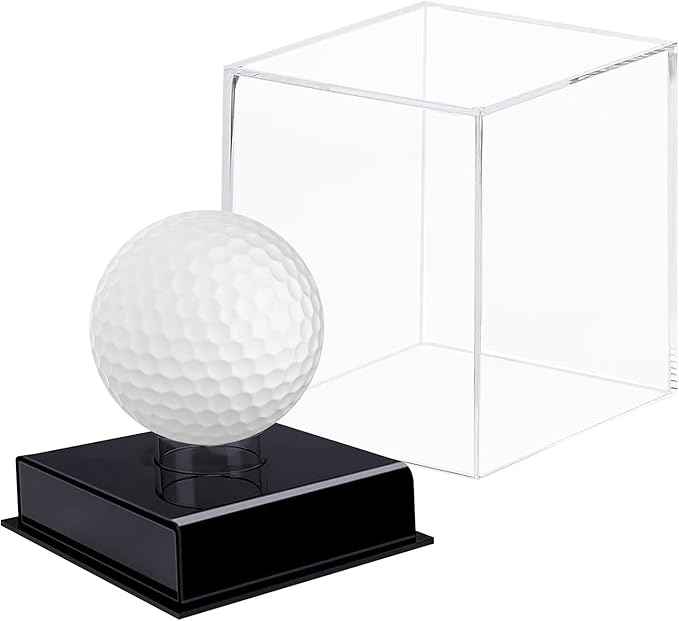 Custom Golf Ball Display Case Acrylic Golf Ball Holder Case Laser Engraved Plaque Showcase Your Cherished Golf Ball Memorabilia (Coffee Gold)