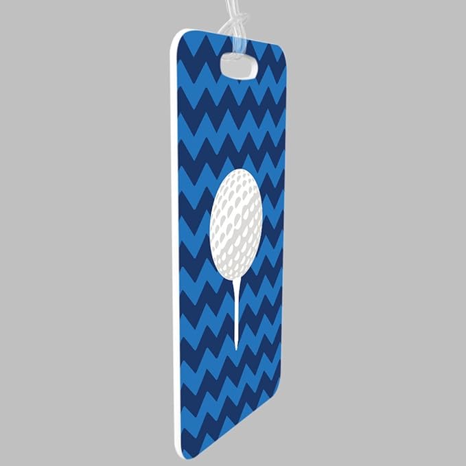 ChalkTalkSPORTS Golf Luggage & Bag Tag | Golf Ball and Tee | Custom Info on Back | Large | Blue
