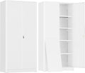 Greenvelly Metal Storage Cabinet with 2 Doors and 4 Adjustable Shelves,72" White Metal Cabinet,Steel Cabinet Locking Cabinets with 2 Keys for Office,Home, Garage, Gym, School