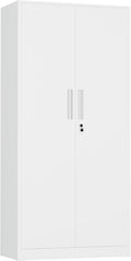 INTERGREAT Metal Storage Cabinet with Lock, 63" H Metal Cabinets Storage with 2 Doors and 4 Adjustable Shelves, Locking Garage Cabinet for Home Office, Kitchen, Bathroom (White)