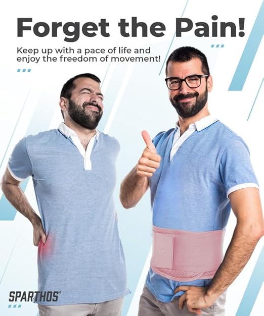 Sparthos Back Support Belt - Immediate Relief from Back Pain - Breathable With Lumbar Pad - Lower Backbrace For Home & Lifting At Work - For Men & Women - Fits 31–38″ Waist (Pink-S, Check Sizing)