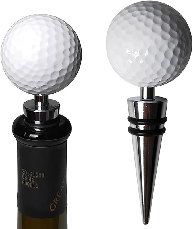 Golf Ball Wine Stoppers - Opener & Bottle Stopper Set of 2, Decorative Top, Ideal Gift for Golf & Wine Lovers (Silver)