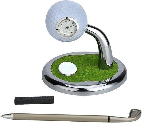 10L0L Golf Pen Holder with Clock Unique Gifts for Men, Mini Desktop Holder, Compatible with Enthusiasts Funny Business Gifts Includes Pen Set of 2 Office Desk Accessories- White