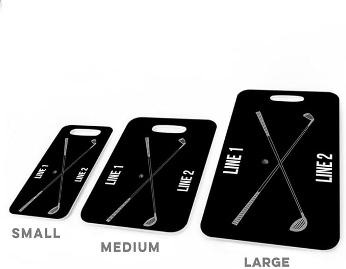 ChalkTalkSPORTS Golf Luggage & Bag Tag | Personalized Crossed Golf Clubs | Standard Lines on Back | Small | Black/Gray