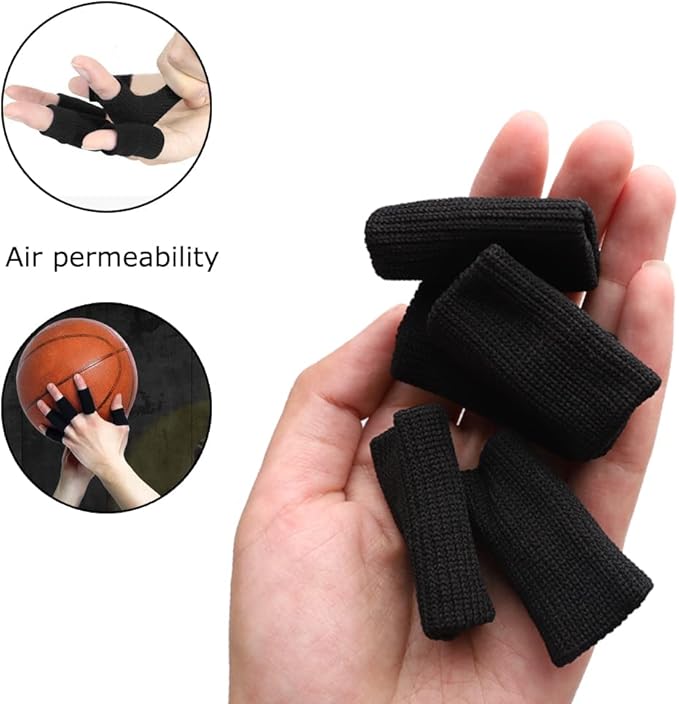 20 PCS Finger Sleeves Protectors, Sport Finger Sleeves Thumb Brace Support Finger Brace Elastic Thumb Sleeves (Black+Red)
