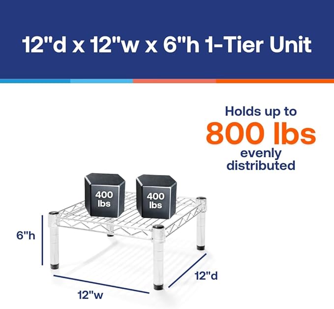 Shelving Inc. 12" d x 12" w Chrome Wire Shelving with 1 Tier Shelf, Weight Capacity 800lbs Per Shelf
