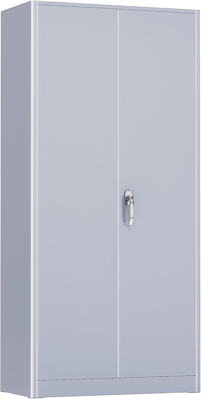 SUNCROWN 72" Metal Storage Cabinet - Heavy-Duty Metal Garage Cabinet with 4 Adjustable Shelves & 2 Doors for Tools, Office, Home, Workshop,Cement Grey