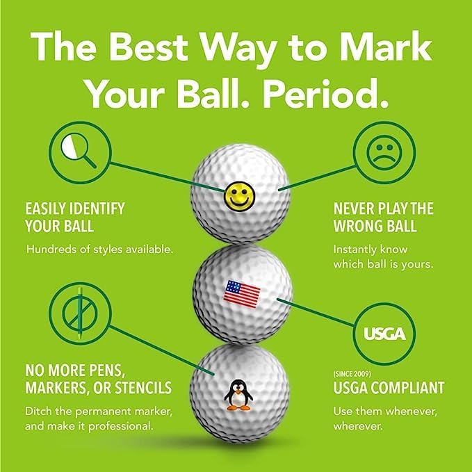 Golfdotz - USGA Rule Conforming Golf Ball Markers, Golf Ball Stickers for Marking Balls, No More Smearing from Stamps, Gifts for Golfers, Dads, and Retirees, (18-32-Count)