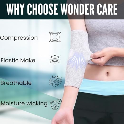 Wonder Care Bamboo Elbow Support Compression Sleeve for Tennis, Golf Elbow, Joint Pain Relief, White, Pack of 2 (Small)