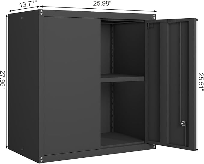 GREATMEET Locking Metal Wall Cabinets for Garage, Garage Cabinets Wall Mount, Steel Floating Hanging Storage Cabinet with Doors and Adjustable Shelf for Utility Room