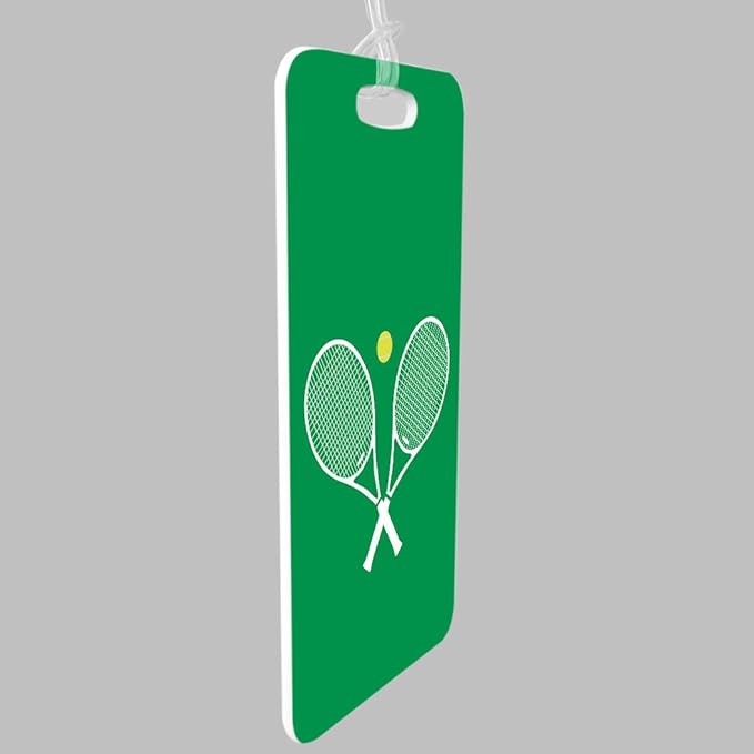 ChalkTalkSPORTS Tennis Luggage & Bag Tag | Crossed Tennis Rackets | Custom Info on Back | Large | Green