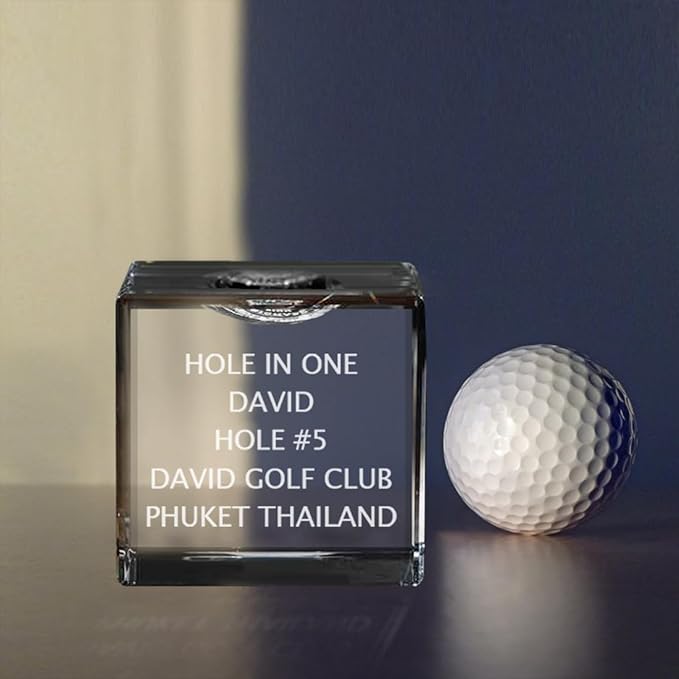 Personalized Hole in One Golf Ball Display Case, Custom Name Hole in One Golf Crystal Trophy, Hole in One Display, Display Your Golf Ball, Golf Trophy (Crystal)