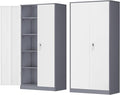 INTERGREAT Metal Storage Cabinet Doors, 72" Locking Steel Storage Cabinet with Shelves, Tall Lockable Steel Cabinets for Home Office, Garage(New Grey)