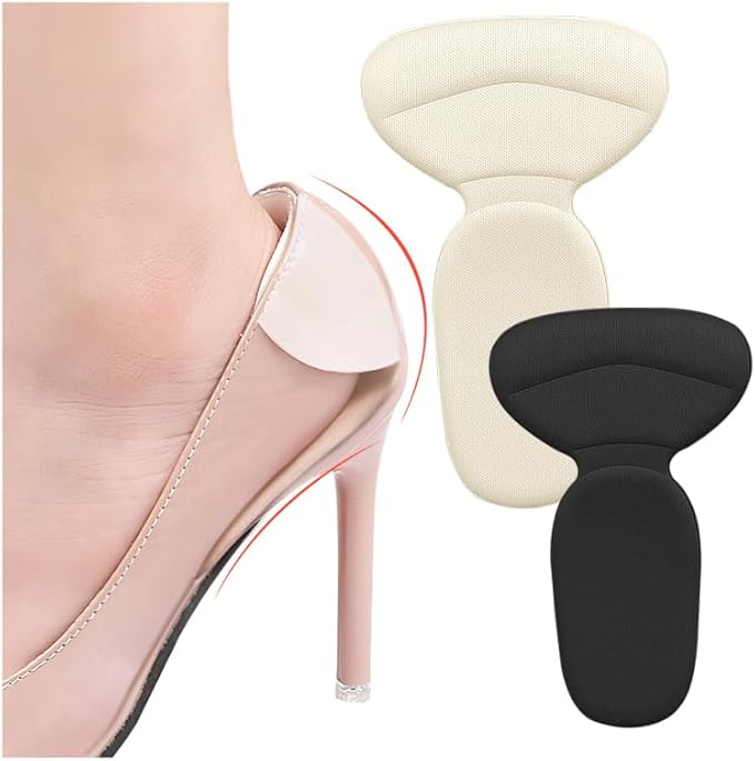 Soft Sponge Heel Protectors - Heel Grips for Comfort in High Heels – T-Shape Design – Anti Slip – Prevents Blisters - Makes Shoes Fit Better - 2 Pairs (Beige)