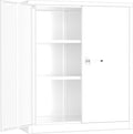 INTERGREAT Metal Garage Storage Cabinet, 36" Locking Counter Cabinet with 2 Locking Doors and 2 Adjustable Shelves, Small Steel Cabinet for for Home Office, Gym, School(White)