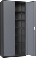 Athena Collection 71" Tall Metal Storage Cabinet with 2 Doors and 6 Ajustable Shelves, Garage Storage Cabinet for Files, Tools, Home Offcie, School, Garage, Pantry, Grey Black