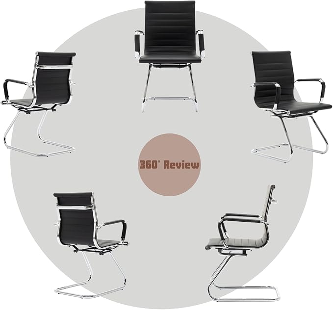 CIMOTA Waiting Room Chairs Leather Office Guest Chair Mid Back Reception Chairs with Sled Base for Meeting/Patient/Conference Room, Black Set of 8