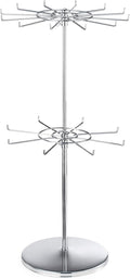 Dual Adjustable (Total Height & Tier Heighs) CounterTop Spinner Display Stand, Heavy Duty 2-Tiers, Silver