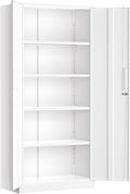 Greenvelly Metal Lockable Storage Cabinet, 72” Storage Cabinet with 2 Doors and 4 Adjustable Shelves for Office, Home, Garage, Pantry (Assembly Required, White)