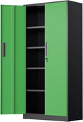 INTERGREAT Metal Storage Cabinet with Doors, 72" Locking Steel Storage Cabinet with Shelves, Tall Metal Cabinet Lockable Steel Cabinets for Home Office, Garage,(Black+Green)