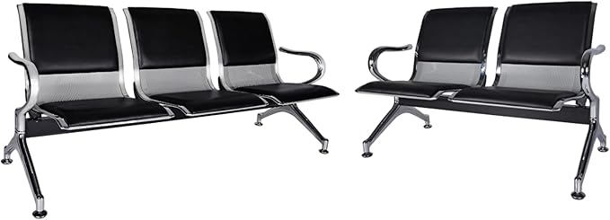 Kinfant Waiting Room Chair Bench - Guest Reception Chairs for Airport Hospital Bank Salon Barber Hall Room Conference (2+3-seat, Black-Mesh+PU)