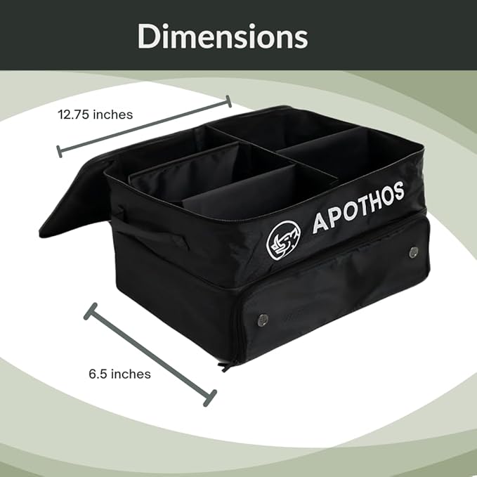 Trunk 2 Level Storage Organizer, Compact, Collapsable, Water Resistant, Breathable, 3 zippered pockets, Adjustable Velco Dividers, Shoe Compartment, Integrated Handle, Black
