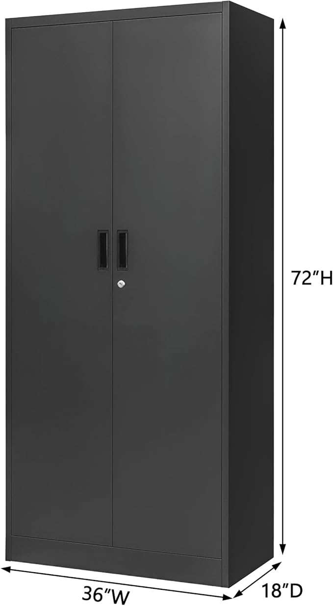 CJF Metal Storage Cabinet, 72" H Locking Storage Cabinet with Adjustable Shelves, Steel Cabinets for Garage, Office, Home, School-Black