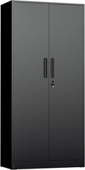 INTERGREAT Metal Storage Cabinet with Lock, 63" H Metal Cabinets Storage with 2 Doors and 4 Adjustable Shelves, Locking Garage Cabinet for Home Office, Kitchen, Bathroom (Black)