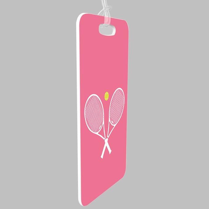 ChalkTalkSPORTS Tennis Luggage & Bag Tag | Crossed Tennis Rackets | Custom Info on Back | Large | Pink