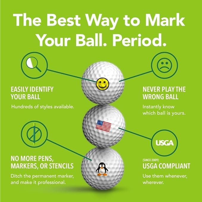 Golfdotz - USGA Rule Conforming Novelty Golf Ball Markers, Golf Ball Stickers for Marking Balls, No More Smearing from Stamps, Gifts for Golfers, Dads, and Retirees, (CreaturesCollection; 18-32 Count)