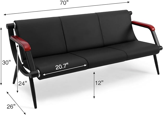 wonline Waiting Room Bench, Office Furniture Reception Chairs with Arms, Leather Chairs is Suitable for Clinic,Airport,Hospital,Barber,Salon,Bank-(Blank,3 Seat)