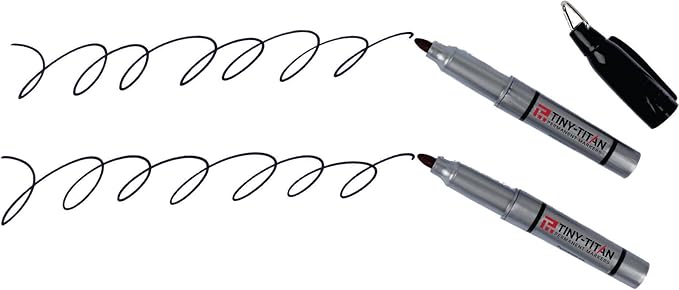 Tiny-Titan Mini Markers, Permanent Ink, Keychain Clip, Greart For Marking Golf Balls, Clip On Nurse's Badge, Works On Plastic, Wood, Metal & Glass - Fine Point - BLACK Ink - 4 Pen Pack