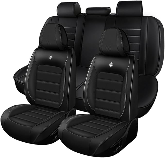 Leather Car Seat Covers for VW Golf SportWagen 2015-2019,Waterproof Soft Seat Covers,Interior Accessories Seat Covers Protector Airbag Compatible(5pcs Black Standard)