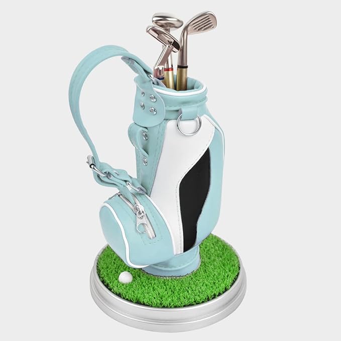 Leather golf pen holder with three golf club pen for writing, suitable for desk decoration, golf cake decoration, unique gift for men Boss Dad golfer