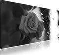 Wknoon. Extra Large Gaming Mouse Pad (31.5" x 11.8") with Durable Stitched Edges – Grey Rose Near a Window with Rain Drops Reflection of Blossom, Anti-Slip Base & Smooth Surface Extended XXL Desk Mat