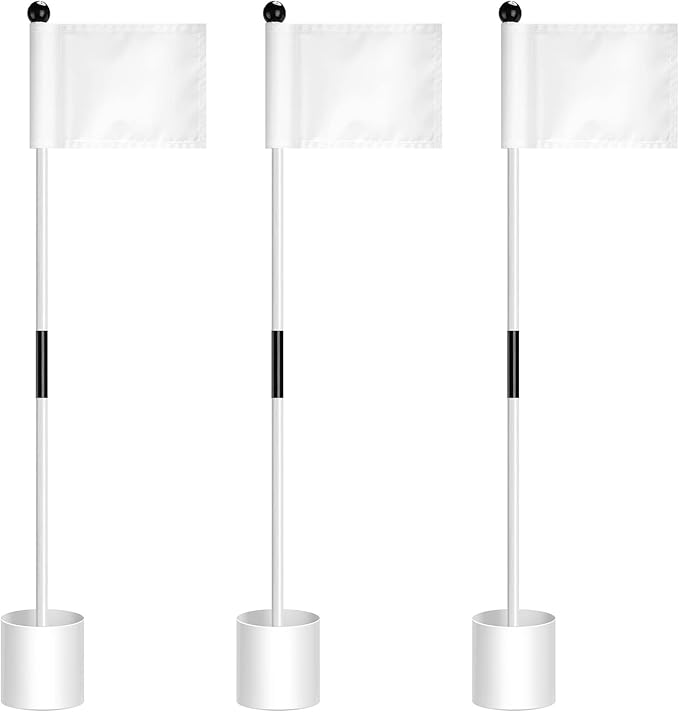 Hungdao 3 Set Golf Flagstick Mini Putting Green Flag for Yard Golf Pin Hole Cup and Flag Set Portable Practice Putting Green Flagsticks for Driving Range Backyard Gift Idea (Classic,White)