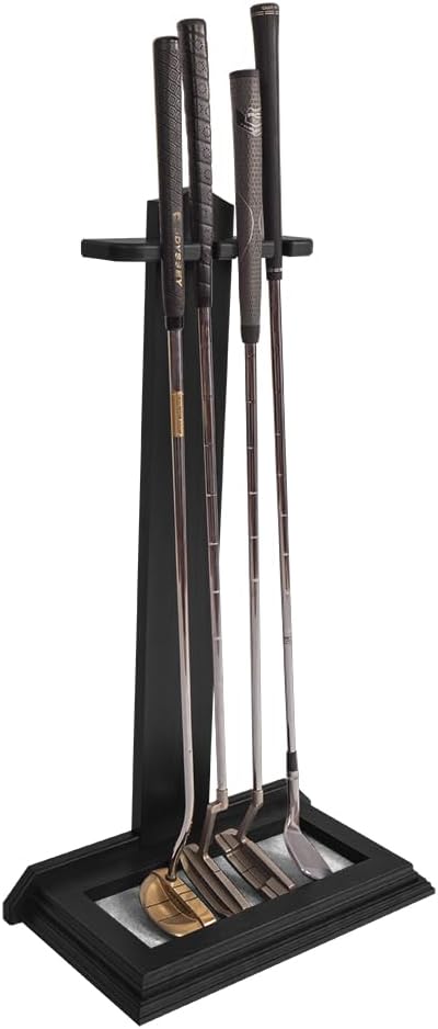 Premium Wooden Golf Putter Stand | Solid Wood with 3 Color Options | Perfect for Golf Simulators | 4 Putter Capacity | Great for Home or Office (Black/Gray)