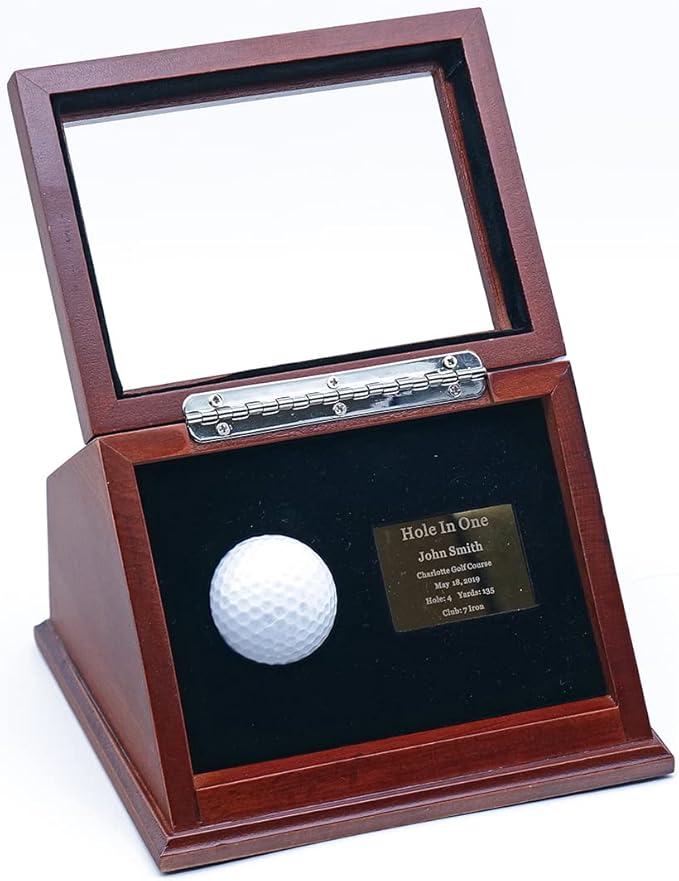 Show Box in One Golf Ball Beech Wood Display Case Box Shadow Box with Glass Window Free Customized Plaque Engraving Brown