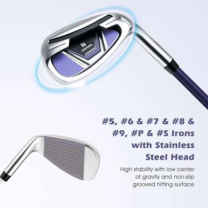 Tangkula 9/10/12 Pieces Women's Complete Golf Clubs Set, Golf Club Package Set with 460CC Driver, Fairway Wood & Hybrid, Irons, Putter, Portable Regular Golf Club Set