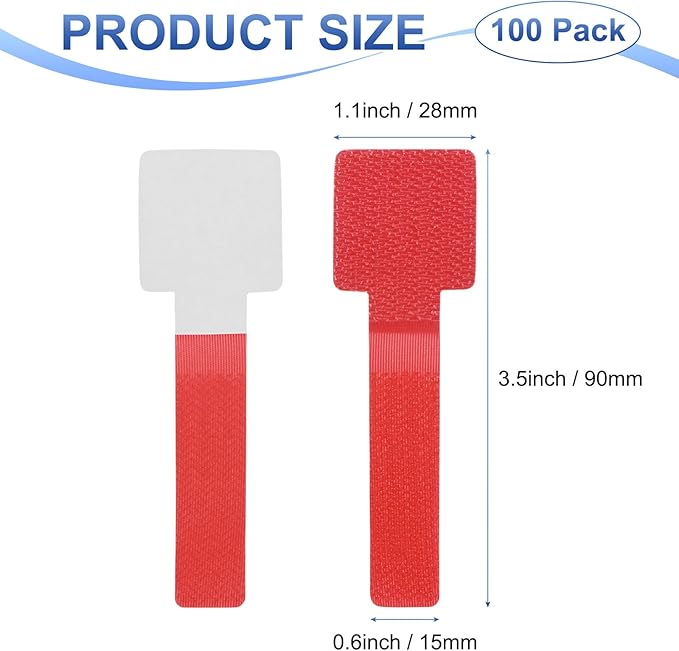 100-Pack Hook and Loop Cable Ties, 3.5 x 1.1 Inch Adjustable Self-Adhesive Cord Organizer for Desk/Home/Wall/Office Essentials, Cable Management Under Desk [Red]