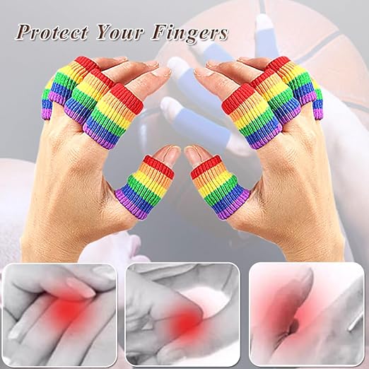 Finger Sleeves Protectors, 10Pcs Sport Finger Sleeves Elastic Thumb Brace Support for Basketball Golf Premium Fingers Sleeve for Arthritis Perfect for Relieving Pain (10pcs rainbow set)